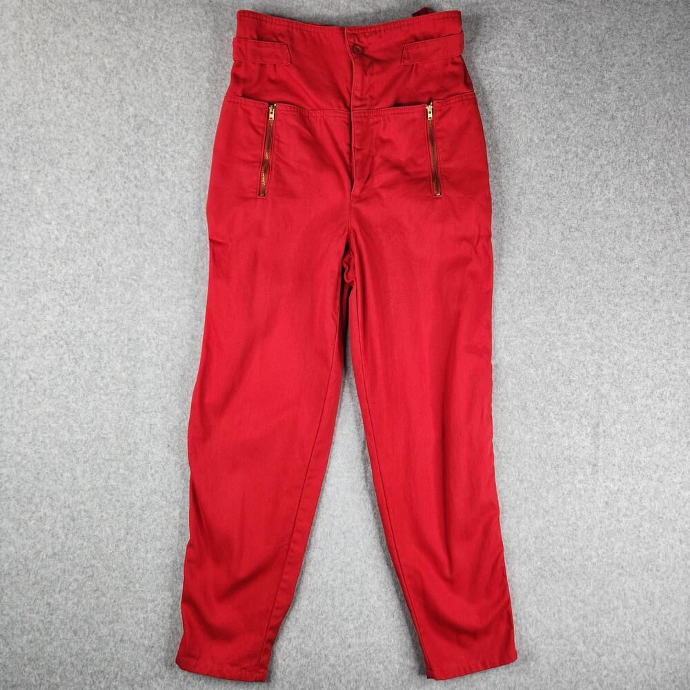 Vintage Benetton Pants Womens 40 IT Red High Rise Cotton Twill Made Italy 80s